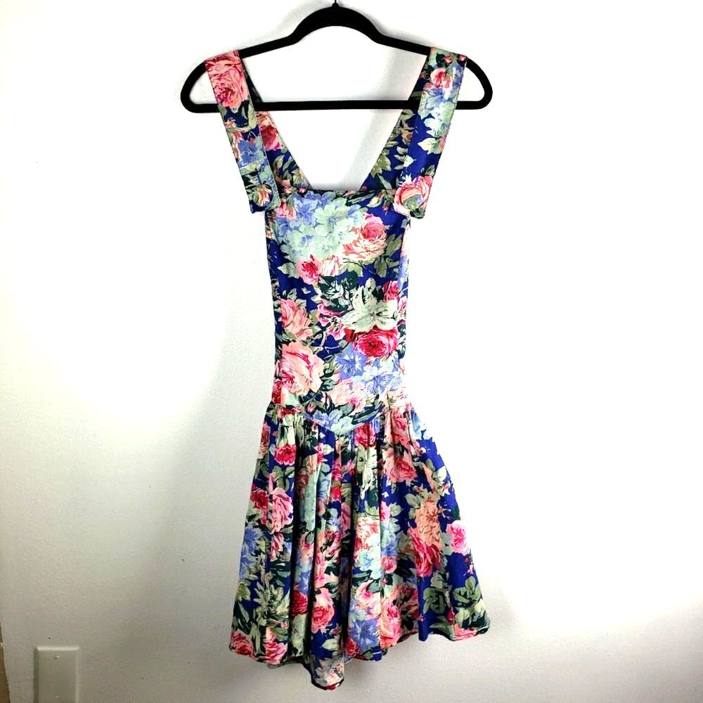 Vintage Women's Geary Roark Kamisato 80's Cottagecore Floral Cris Cross Dress 10